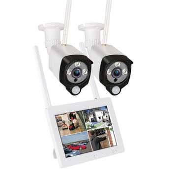 kit vigilancia wireless 4ch 7" lcd touch 2*c2019an3m cam wifi 3mp recarregavel