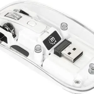 MOUSE MANHATTAN USB 1600 DPI LED TRANSPARENTE/BRANCO